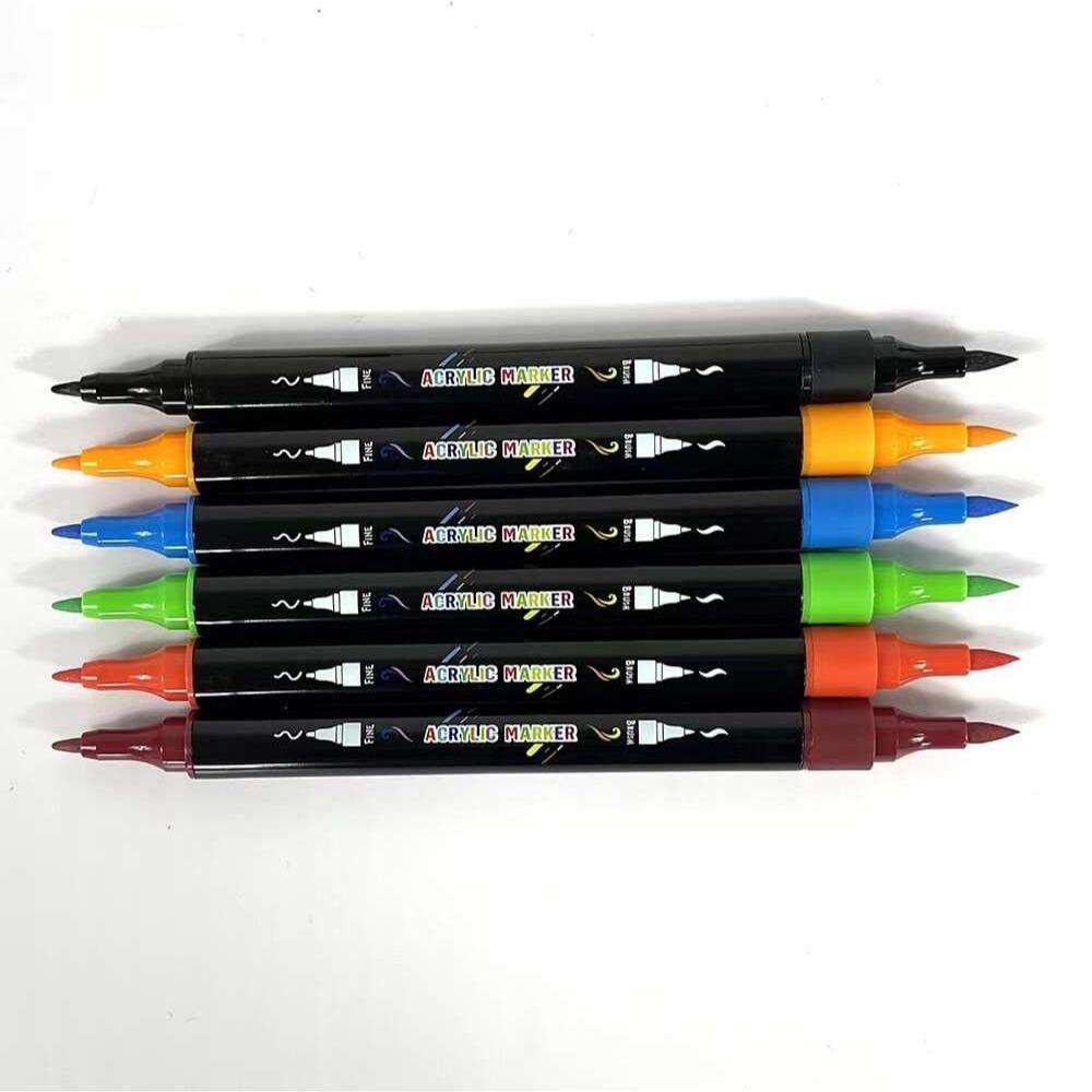 Double Head Acrylic Paint Marker, 1 Set Glass Album Ceramic Art Coloring Pen Set, Coloring Markers, Graffiti Markers, Professional Painting Set, Acrylic Drawing Markers, Summer Gifts