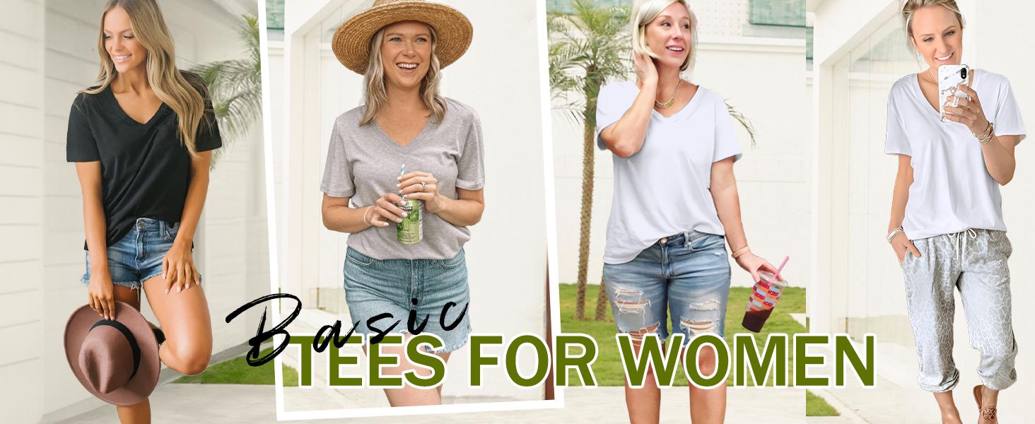 WIHOLL Womens T Shirts V Neck Short Sleeve Casual Loose Tees Tops 2025 Trending Now #Springtok SpringStatements