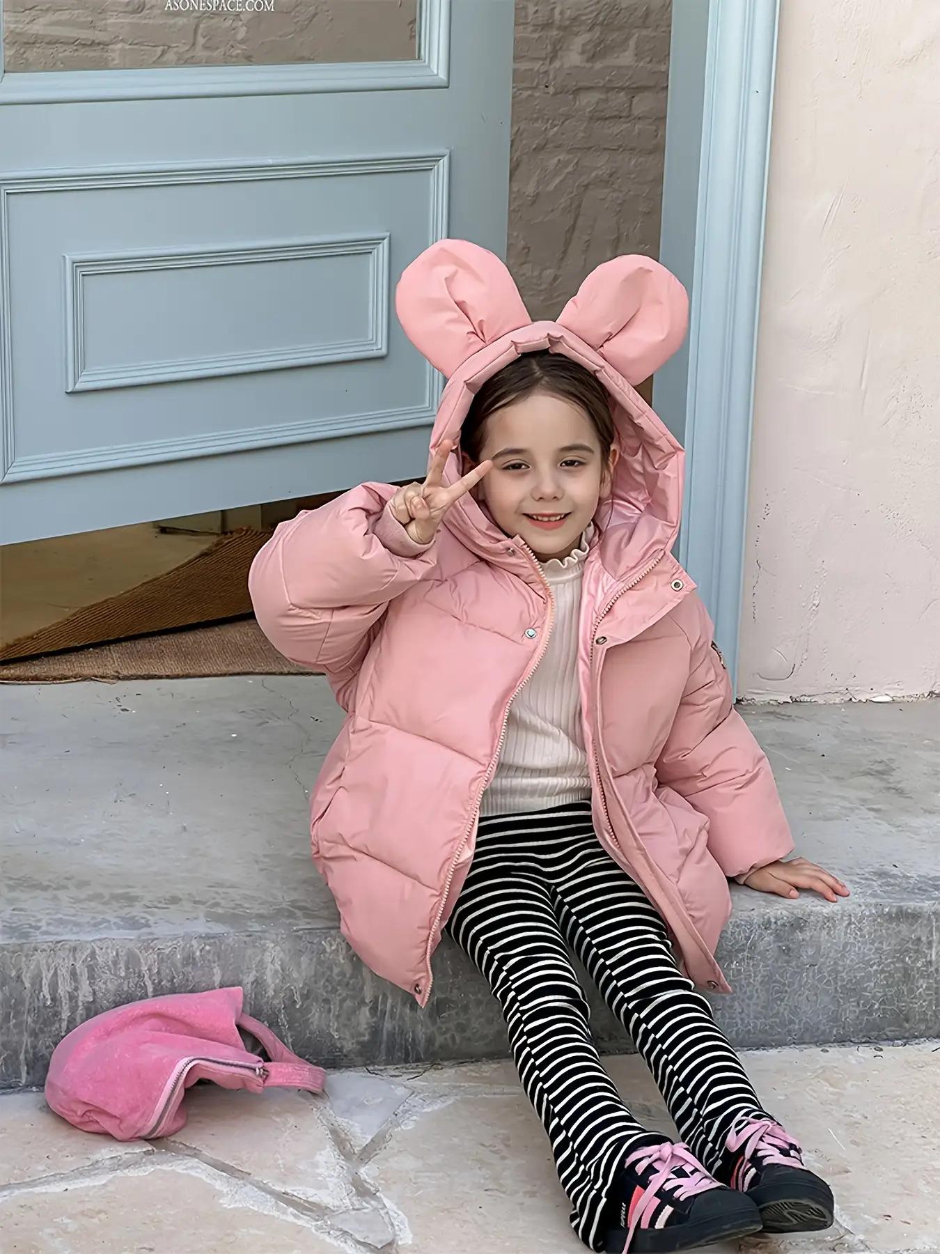 Girls' Winter Coat - Thickened Cold Weather Jacket with Hood, Easy Button Front Closure, Warm Outerwear for & Little Girls, Cute Everyday & Special Occasion Outfit (Birthday/Party) - Cozy Winter Clothing, Winter Jacket, Kids Party Wear, Playful Kids Fashi