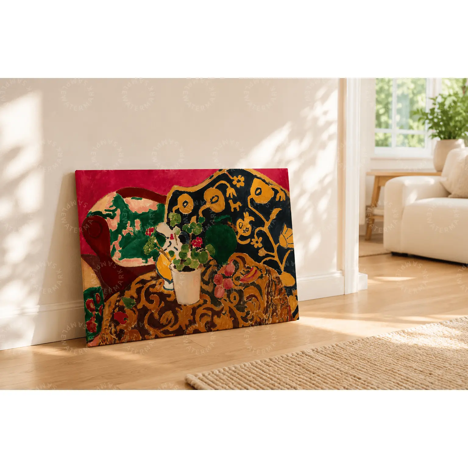 Colorful Botanical Still Life Canvas Art, Red Green Gold Floral Aesthetic Poster, Eclectic Plant Wall Decor, Living Room Decor, Bedroom Wall Art, Office Wall Art, Boho Vintage Home Decor, Housewarming Gift