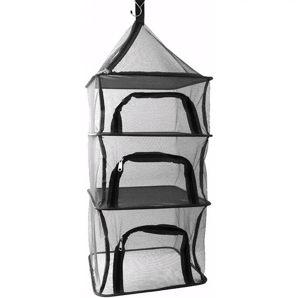 Camping Dry Net-4 Layer Outdoor Hanging Foldable Drying Rack, Camping Organizer Mesh Dryer Storage for Home Picnic BBQ Tableware/Dishes/Food/Vegetables/Fruit/Clothing (Black-Rectangle)