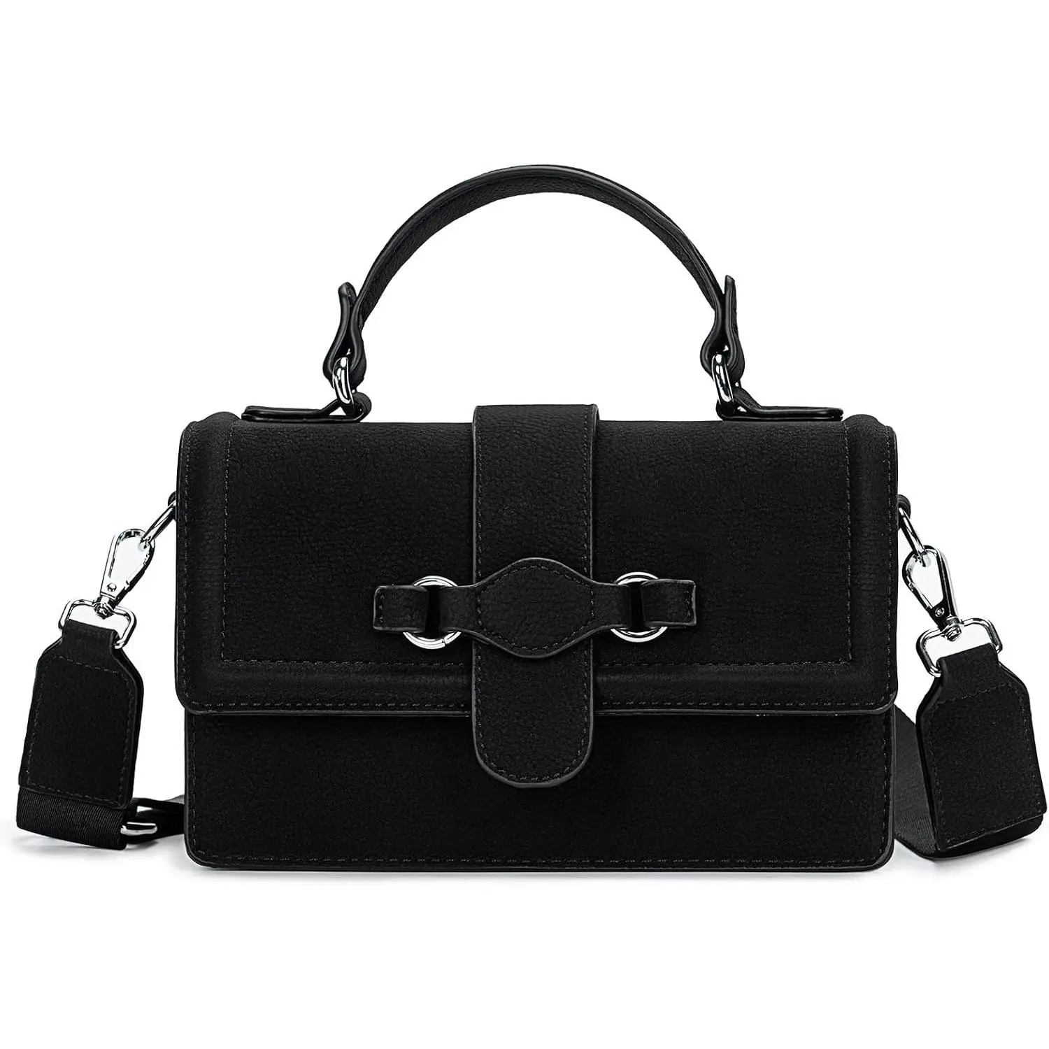 Classy Mini Structured Top Handle Handbag for Women - Small Crossbody Bag with  Flap & Removable Woven Strap