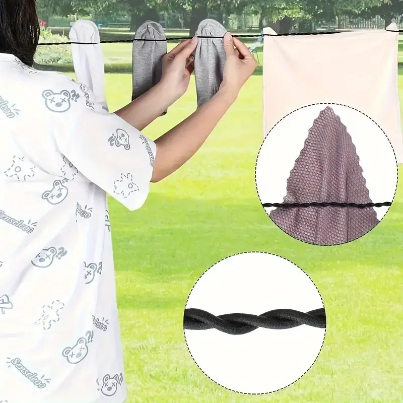 1pc Portable Elastic Clothesline with Hooks, Suction Cups, Stretchable Laundry Accessory for Camping, Indoor Use, Accessories