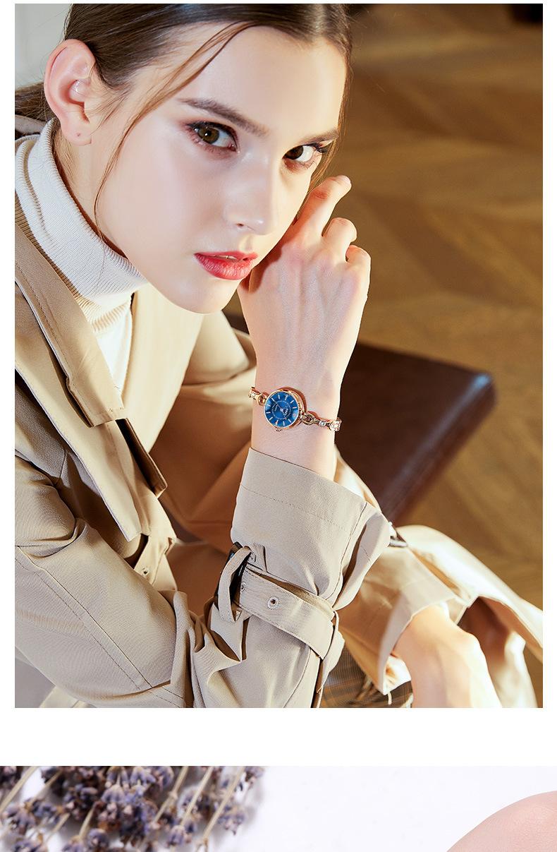 Women's Luxury Rose Gold Bangle Quartz Watch - Blue Dial with Crystal Accents, Jewelry Clasp, Water Resistant, Elegant Casual Wristwatch for Students, Perfect Gift for HerLadies'