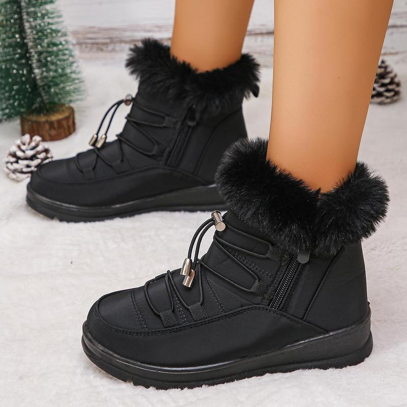 Womens Snow Boots Winter Shoes Warm Fur Lined Lining Ankle Booties Waterproof Comfortable Slip On Outdoor Boots for Women Black Footwear