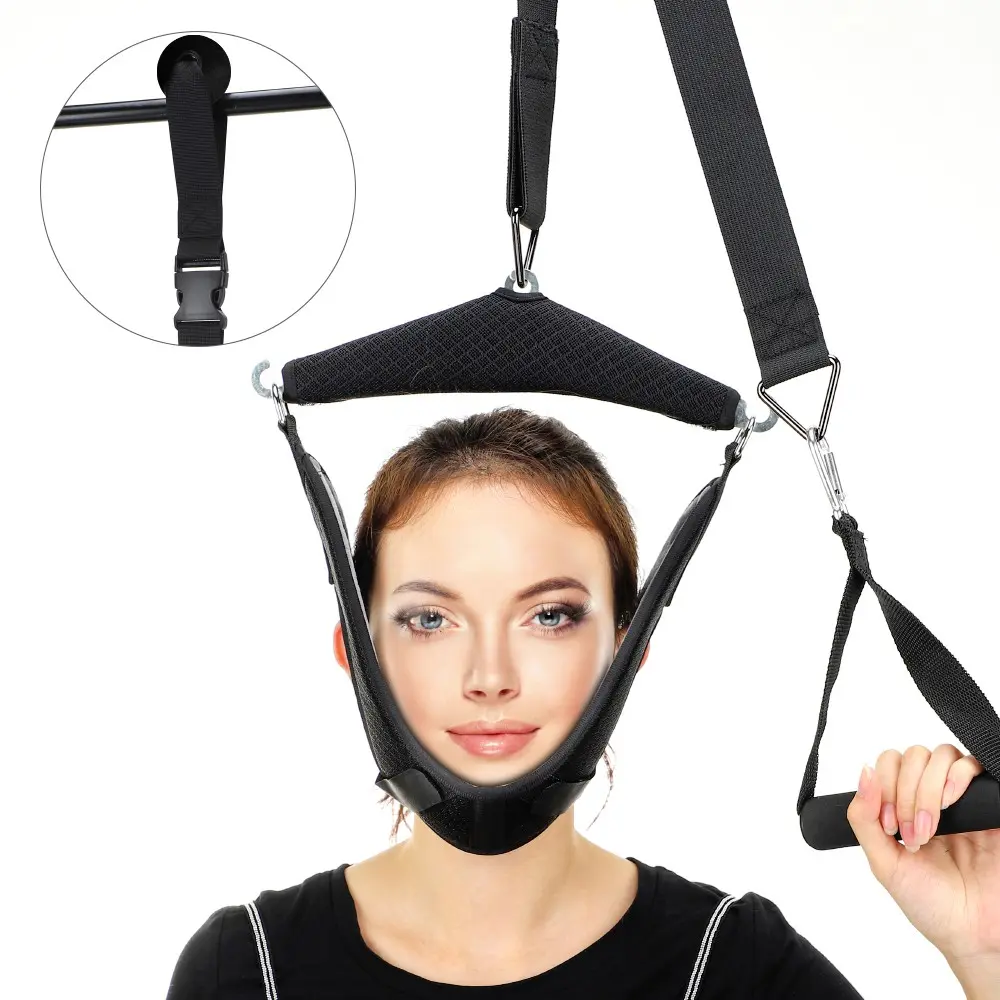Hanging Neck Massager with Detachable 2-In-1 Design, Neck Stretching Relaxation Tool, Lightweight Aluminum Frame with Cushion Straps, Portable Tool-Free Installation, Neck Shoulder Relaxer for Home Gym Workout