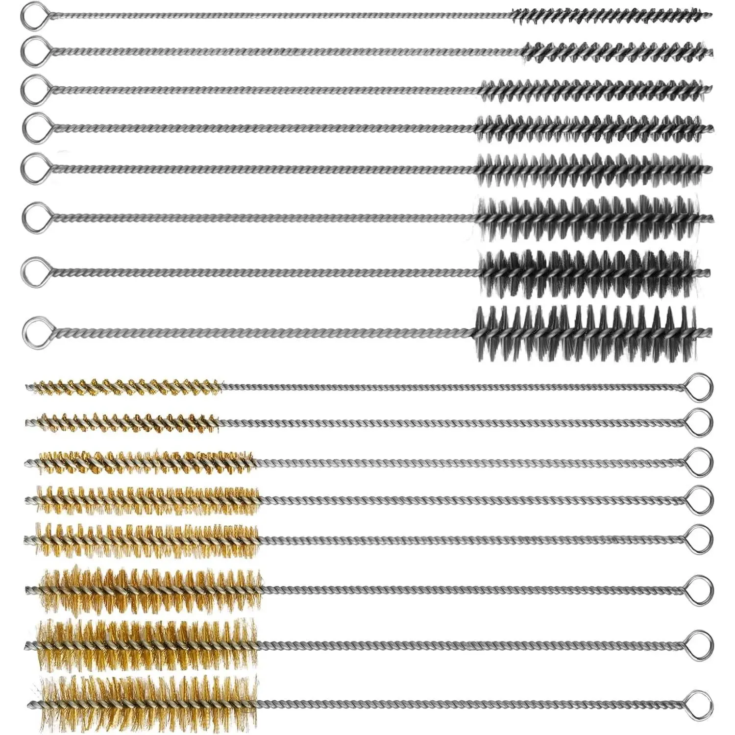 16Pcs Tube Cleaning Brush, Brass Stainless Steel Engine Cleaning Brushes, 12 Inch Long Round Wire Pipe Cleaner for Deep Pipes, Auto Parts, Engine Parts, 8 Sizes
