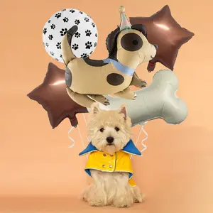 Cartoon Dalmatian Dog Foil Balloon Set, 18in Paw Print, Dog Bone Shape, Chocolate Star, Pet Theme Party Decor, Photo Booth Props