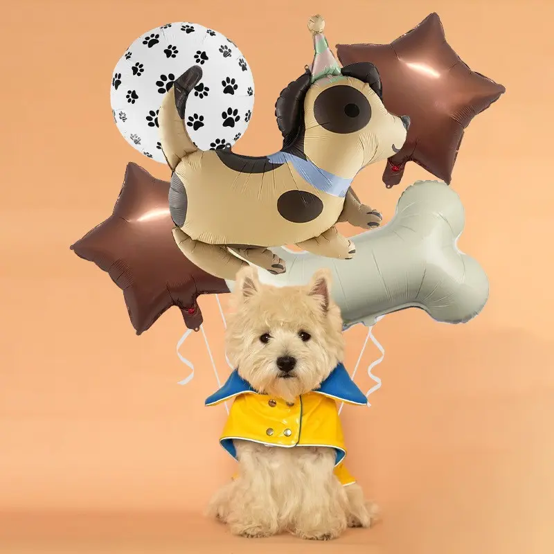 Cartoon Dalmatian Dog Foil Balloon Set, 18in Paw Print, Dog Bone Shape, Chocolate Star, Pet Theme Party Decor, Photo Booth Props