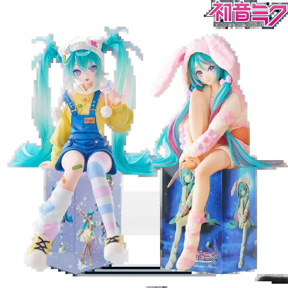 14cm Fashion Hatsune Miku Anime Figure Rabbit Ear Pajamas Lollipop Hatsune Miku Action Figures Kawaii Girl Collection Model Toys