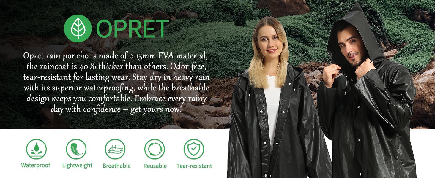 2 Pack Raincoats for Adults Reusable, EVA Rain Ponchos Lightweight Rain Coat Waterproof Rain Gear for Men and Women