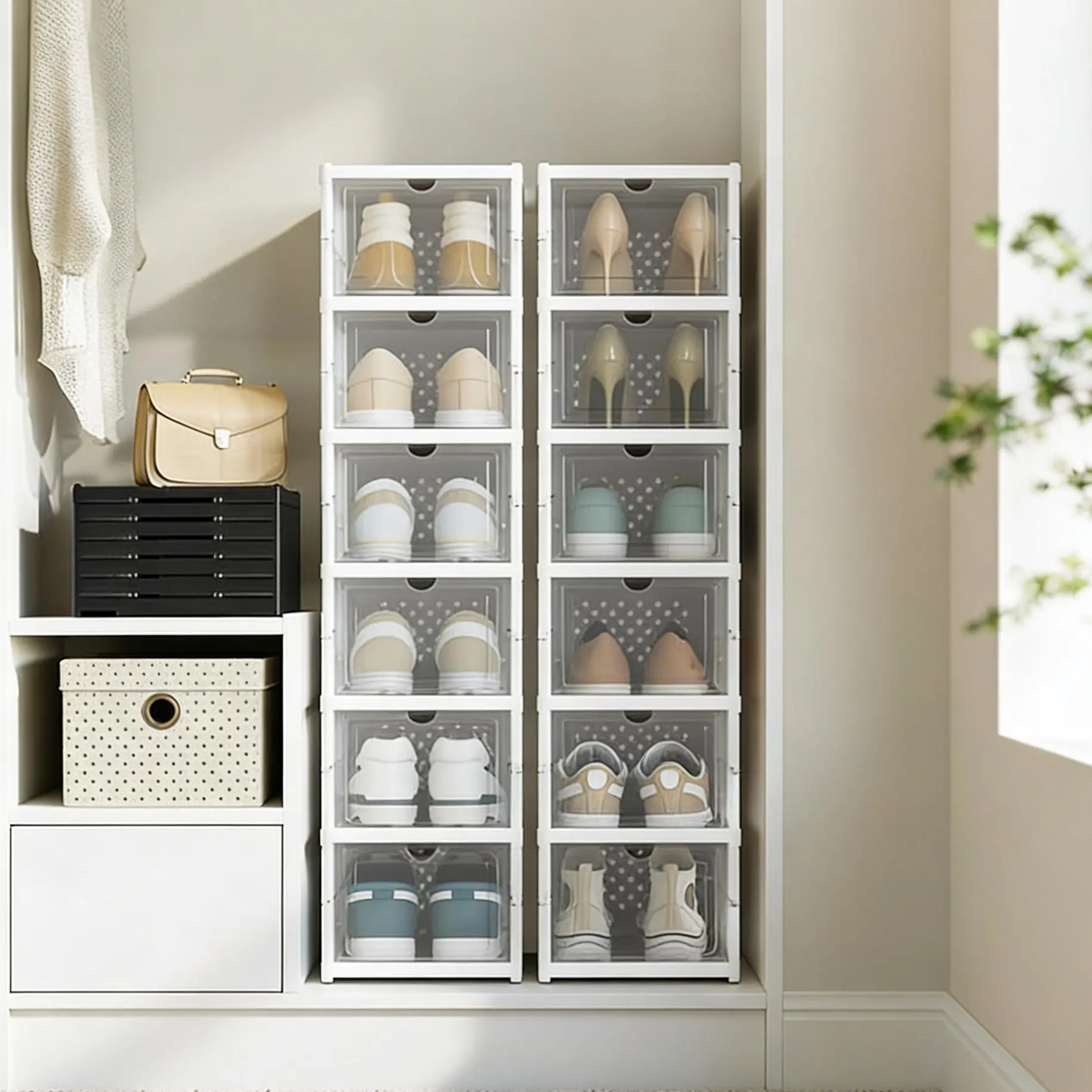 Foldable Shoe Cabinet No Installation Needed Portable Collapsible Shoe Rack Breathable Easy To Clean Transparent Shoe Organizer For Bedroom Closet
