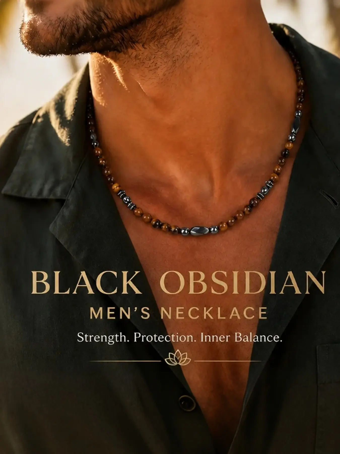 Cool Men's Irregular Gemstone Necklace - Natural Raw Tiger Eye & Hematite Stone Choker for Energy Protection & Focus