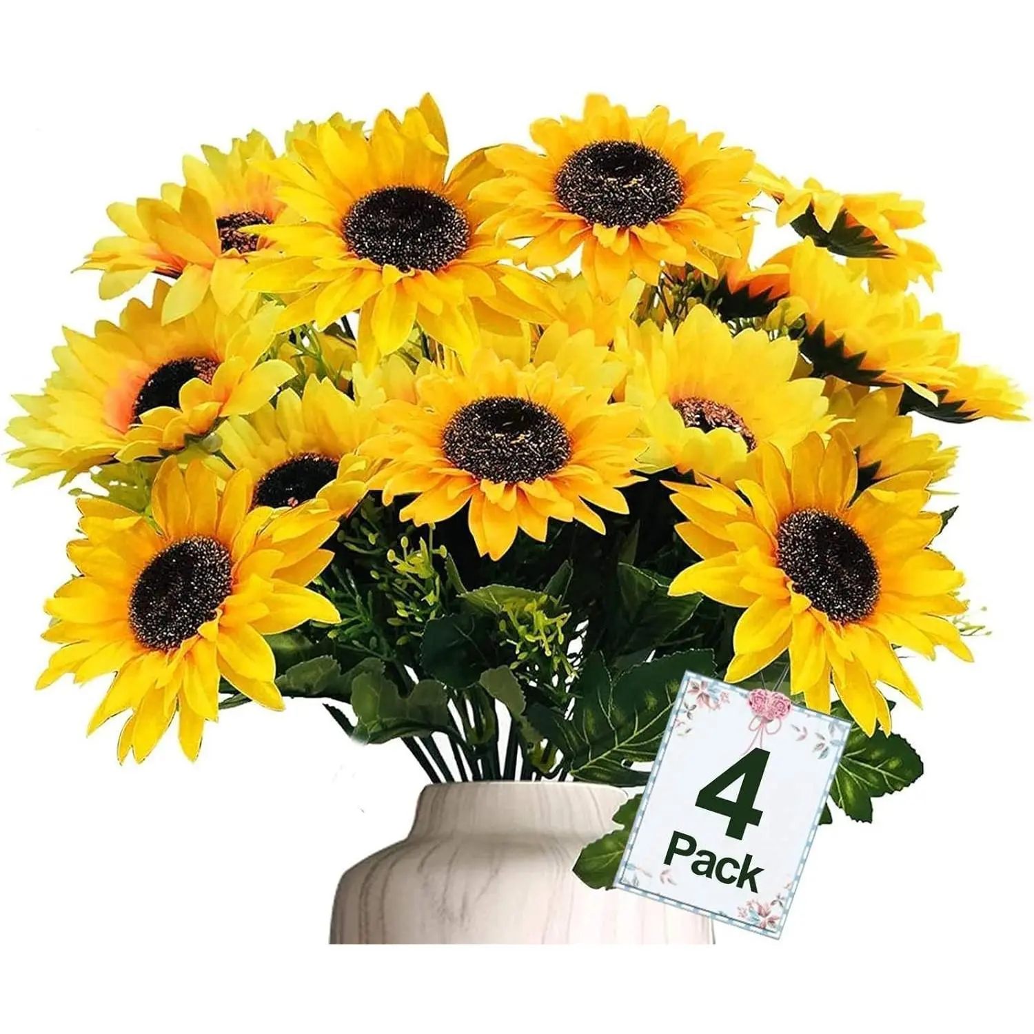 28Pcs Artificial Sunflowers UV Resistant Fake Silk Sunflower Bouquet with Mum Flowers Arrangement for Outdoors Fall Decor Wedding Table Home Garden Patio VaseGift