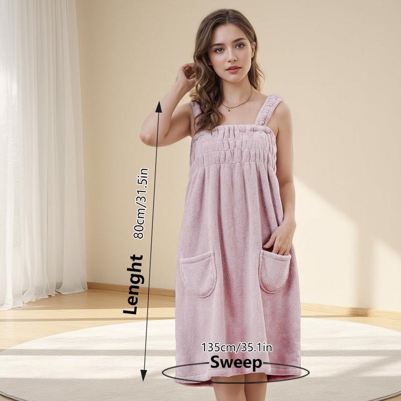 Wearable Bath Towel & Hair Dryer Hat Set, Coral Fleece Shower Skirt, Absorbent Robe with Pockets, Must-Have Bathroom Accessories, Super Absorbent Towel