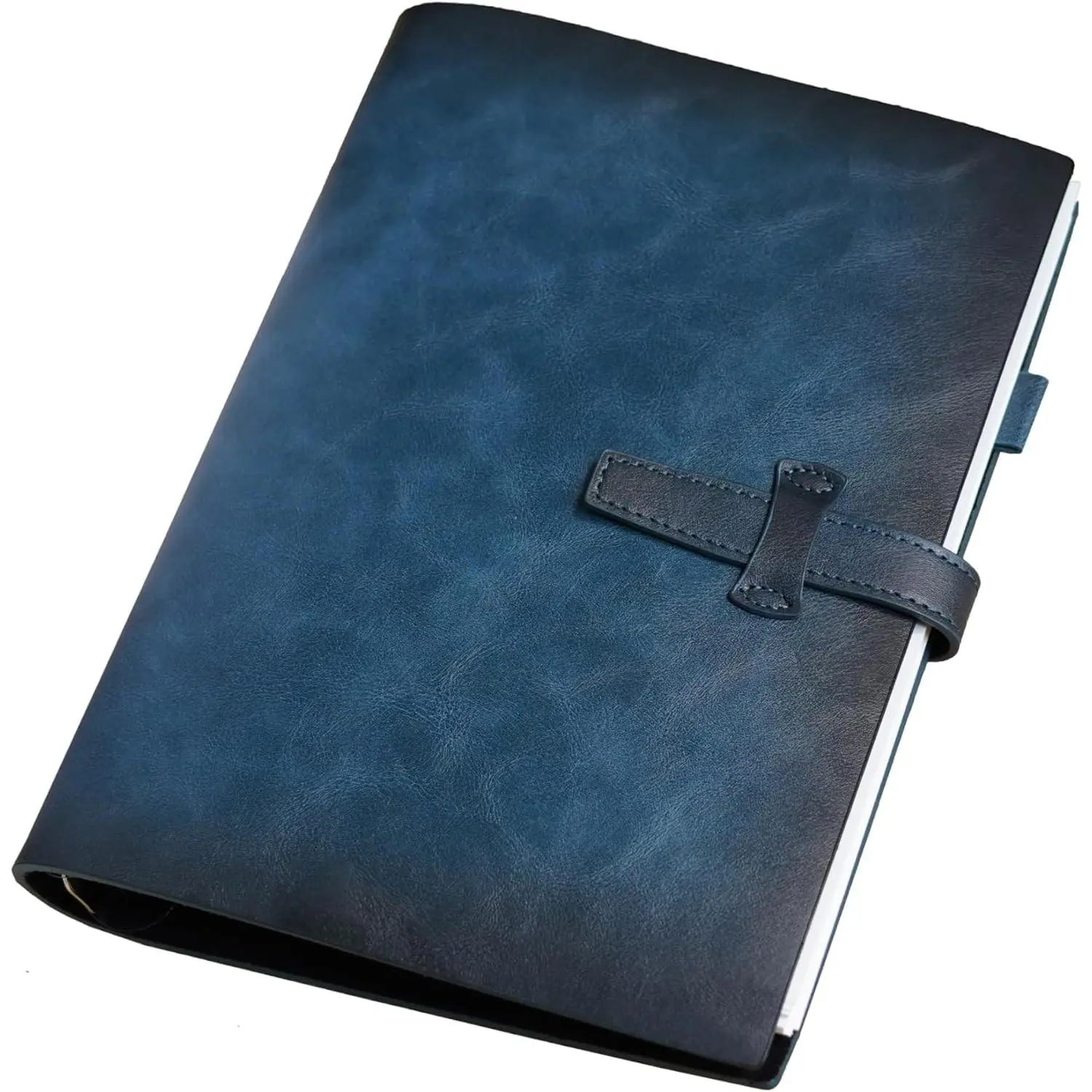 Refillable A5 Leather Binder Notebook, Reusable Leather Journal, Vintage Organizer with 6-Ring Metal Binder, 120 Pages Lined Paper & Pocket, for Writers Business Work Study College and Daily, Blue