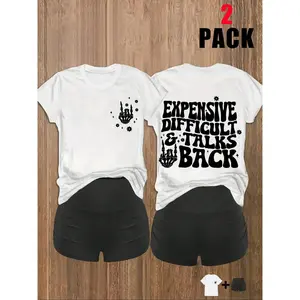 Women's Letter Print Short Sleeve Tee & Skinny Shorts Two-piece Set, Casual Round Neck Fitted Shortsleeve T-shirt & Short Leggings, Ladies Summer Clothes, Womenswear, Casual Matching Set, Summer Outfits Set, Workout Sets Women, Top Shorts Set