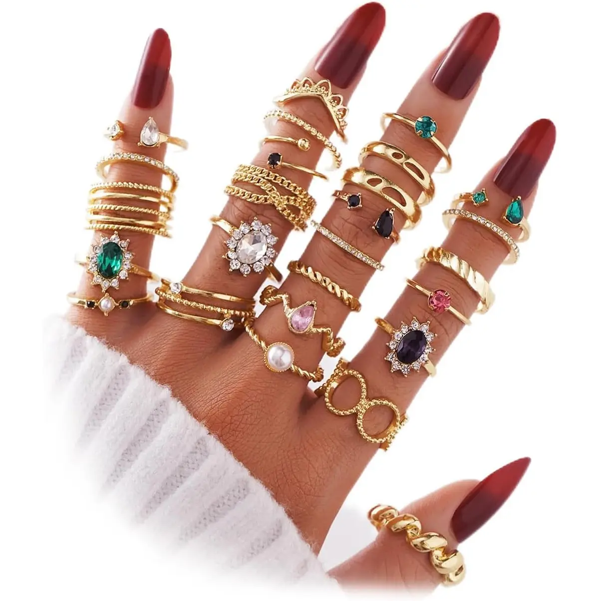 26pcs Golden Tone Boho Knuckle Rings Set for Women, Vintage Stackable Dainty Joint Finger Jewelry Set with Love and Sparkling Stones for Daily Party Travel Boho Birthday Gift