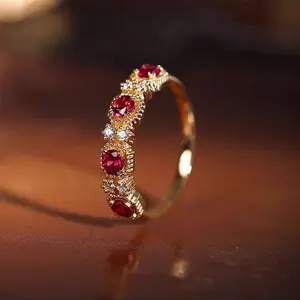 Vintage Tang Style Red Round Ring for Women | Adjustable Opening Geometric Ring | Affordable Luxury Chinese Chic Jewelry Gift