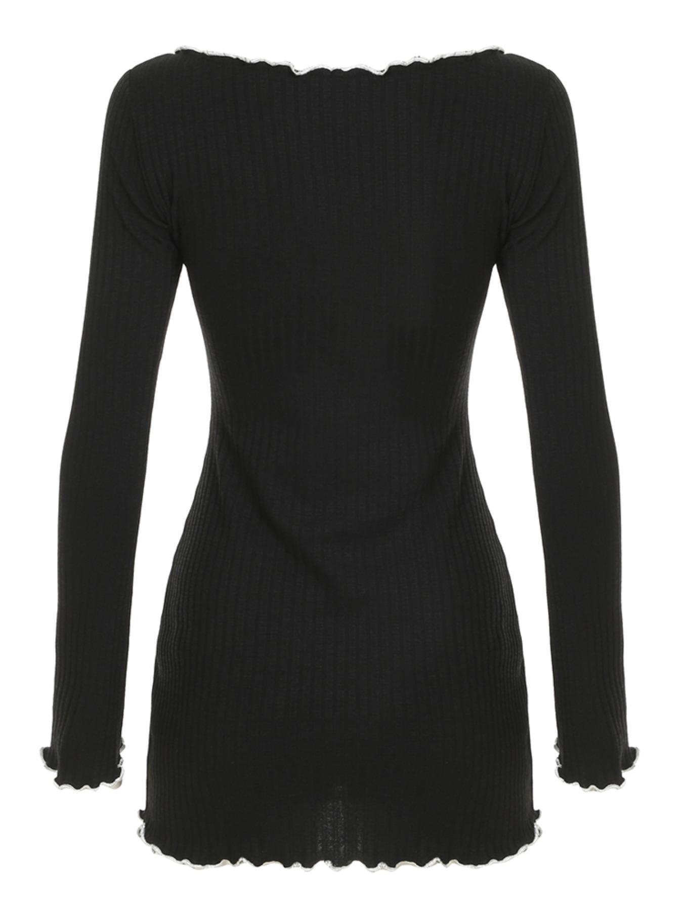 Women's Colorblock Ribbed Scoop Neck Dress, Casual Classy Elegant Minimalist Long Sleeve Short Dress for Summer, Fashion Lady Dress for Daily Wear, Bodycon Dresses, Womenswear, Date Night Dresses, Formal Elegant Dress, Bodycon Smooth Dress