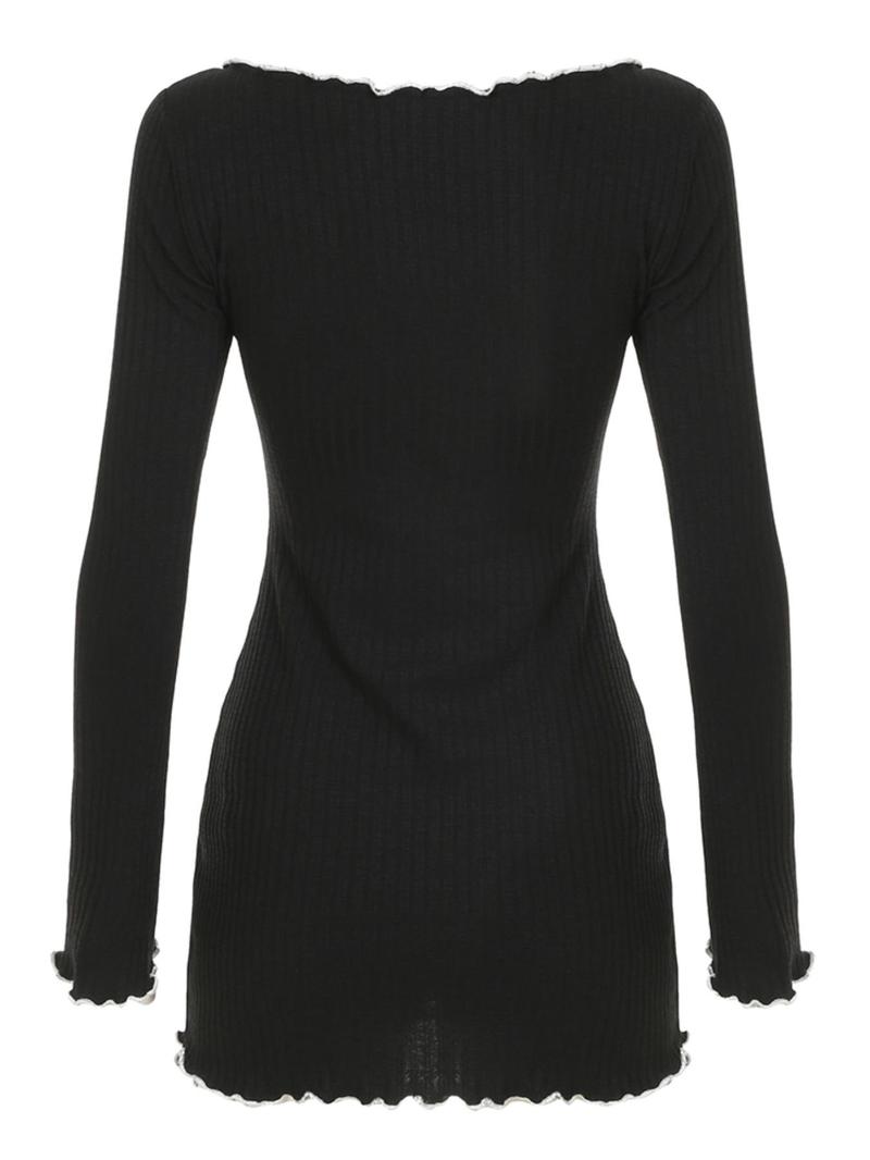 Women's Colorblock Ribbed Scoop Neck Dress, Casual Classy Elegant Minimalist Long Sleeve Short Dress for Summer, Fashion Lady Dress for Daily Wear, Bodycon Dresses, Womenswear, Date Night Dresses, Formal Elegant Dress, Bodycon Smooth Dress