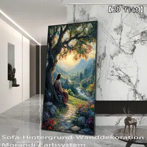 2D flat Sitting under the tree, valley beauty - unframed canvas art for wall decoration, suitable for living rooms and bedrooms, aesthetic room decoration, large canvas murals