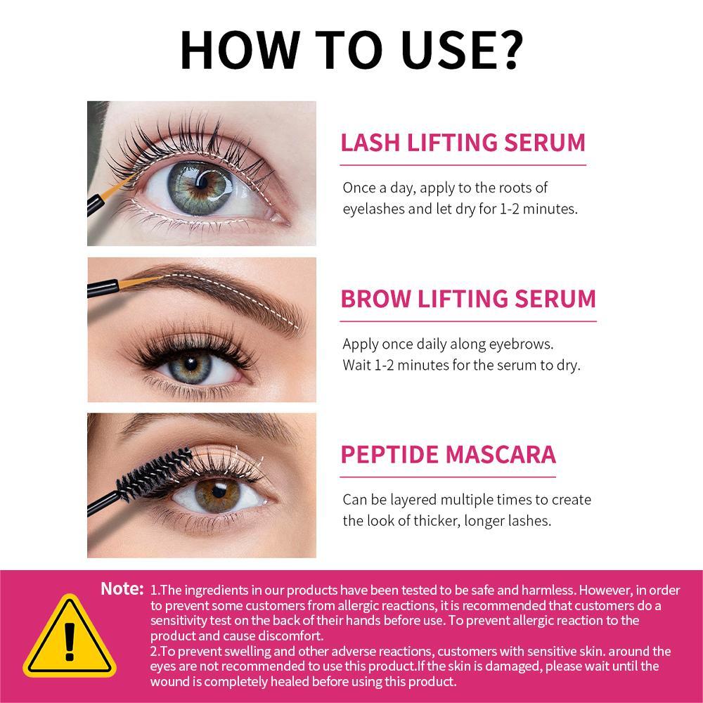 Enhanced Eyelash & Brow Kit, Mini Liquid Enhancer Set with Nourishing Lash Lifting Serum + Lengthening Brow Lifting Serum+ Long-Lasting Peptide Mascara, Natural Extension, Eye Makeup