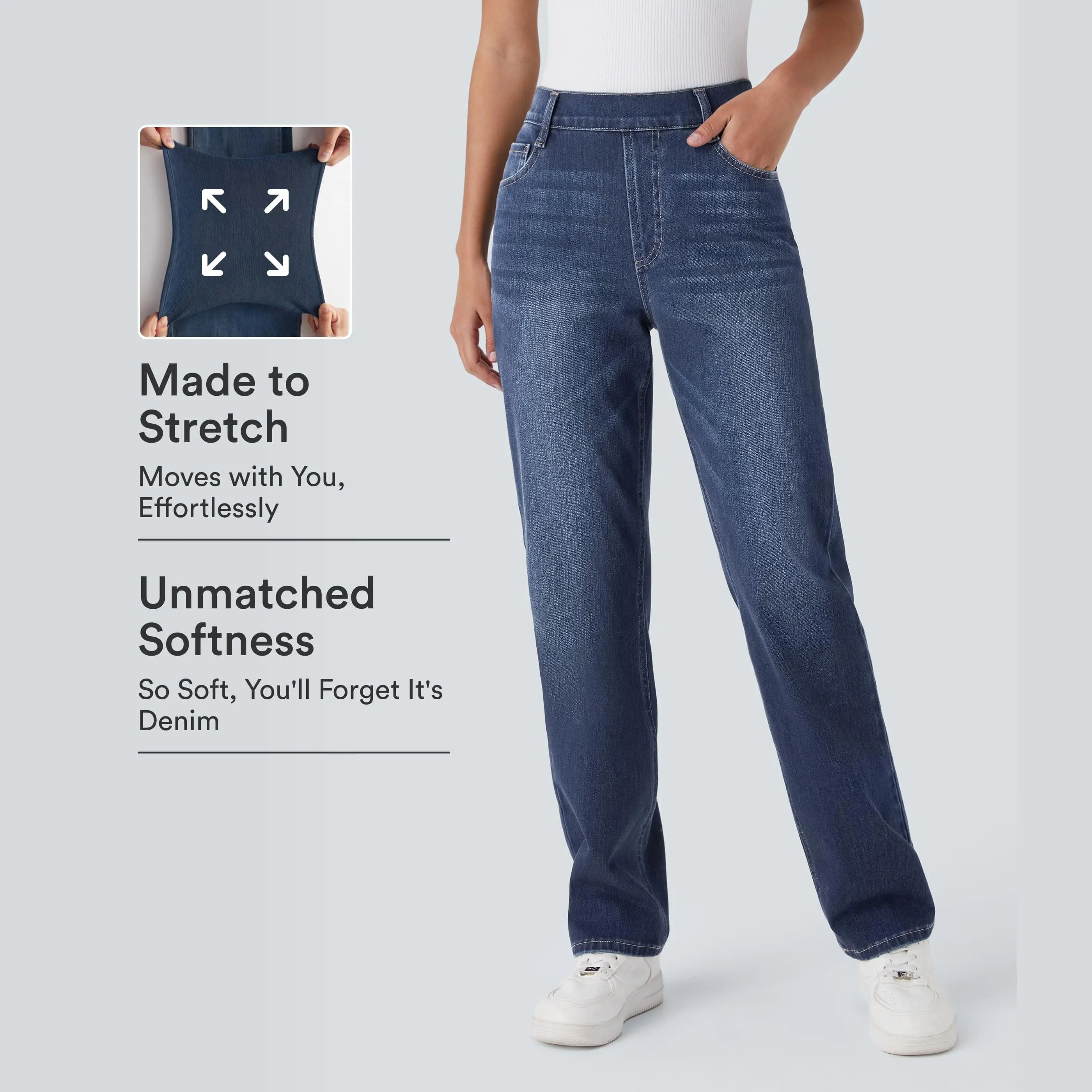 Halara Flex™ High Waisted Pockets Straight Leg Washed Casual Jeans