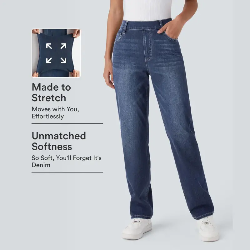 Halara Flex™ High Waisted Pockets Straight Leg Washed Casual Jeans