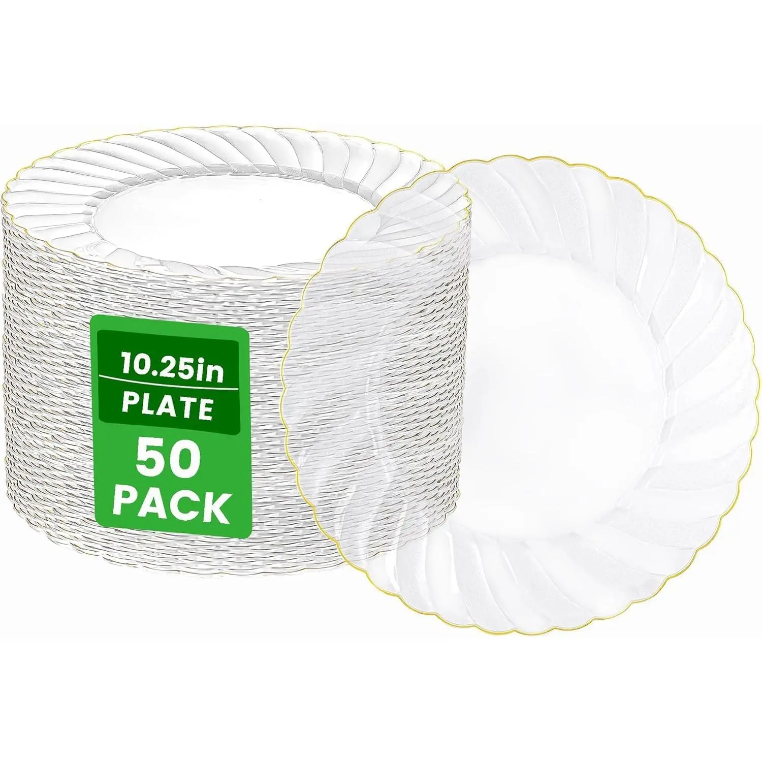 50 Pack Clear Scalloped Plastic Plates - 10.25 Inch Clear  Disposable Plates - High End Elegant  Dinner Plate for Party & Weeding & Birthday