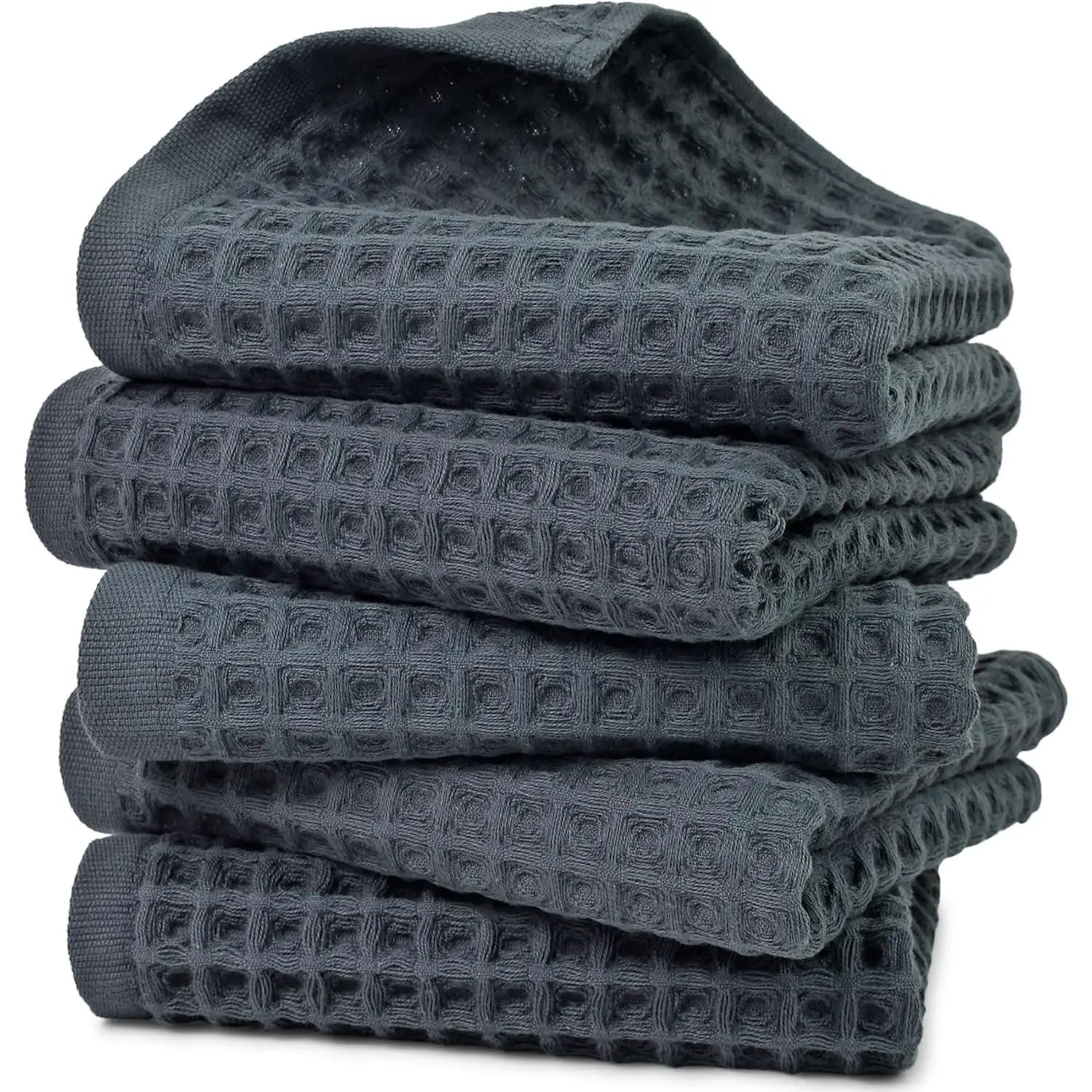 Waffle Hand Towels for 5-Piece (Charcoal Blue) – Cotton Quick Dry Lint Free Face Towels 13" x 29"
