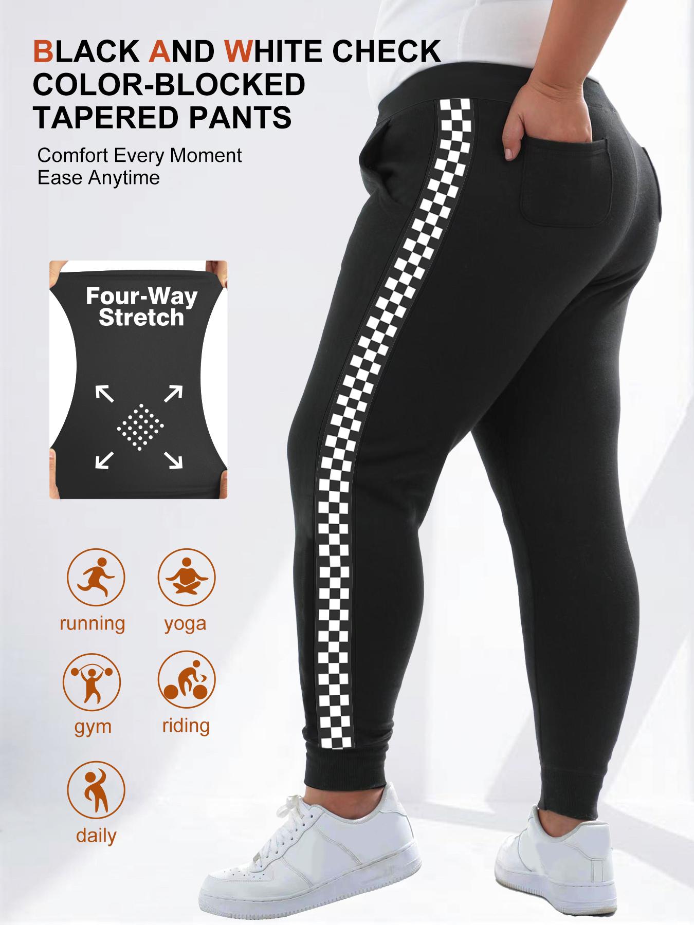 Plus Size Women's Casual Pants, and Checkered Joggers, Comfortable High Waisted Pants for Everyday Wear, Fashionable Plus Size Clothing