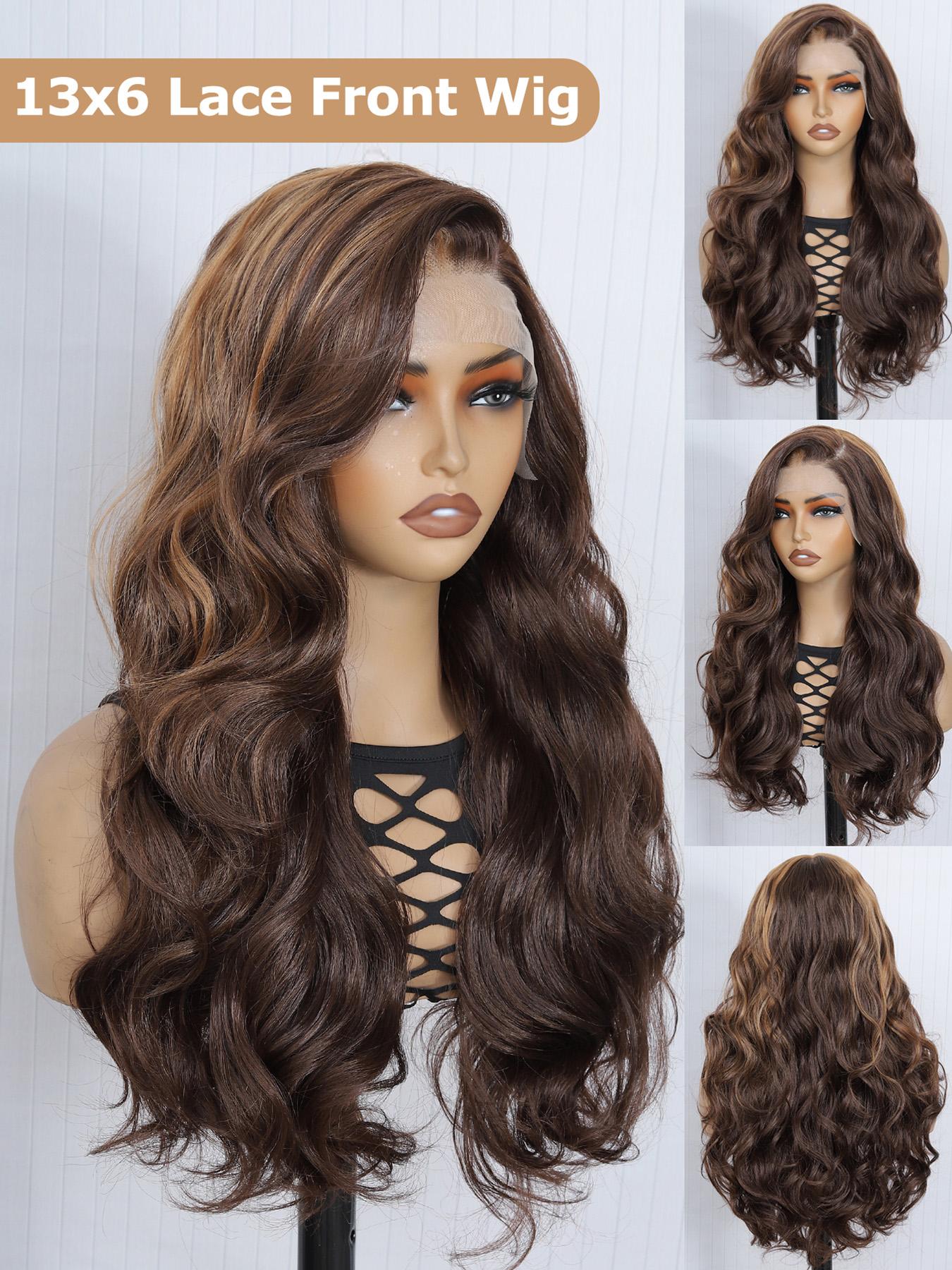 24 Inch Burgundy/Ginger Long Body Wavy Wigs for Women, Gorgeous Fluffy Natural Looking Wigs without Bangs, Synthetic Heat Resistant HD Lace Front Wigs for Party, Daily Use