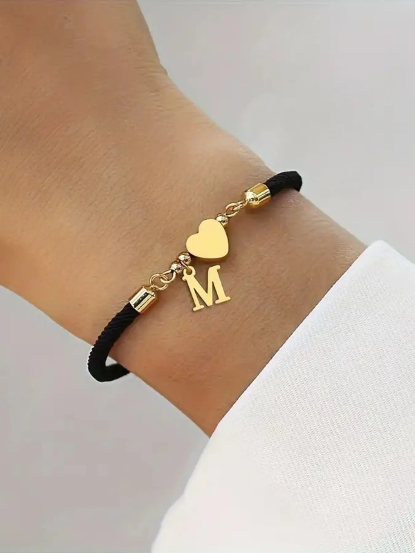 Heart-Shaped Initial Pendant Women's Rope, Classic Multi-Color Adjustable Rope Bracelet, Letter Link Bracelet, Casual Style, All Seasons, Pretty Bracelet, Adjustable Bracelets, Heart Design Bracelet