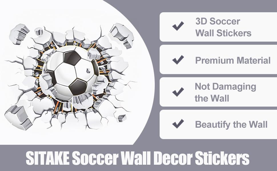SITAKEYFMHK Create a dream soccer-themed space!These 3D football wall decals are self‑adhesive, removable and waterproof.Great DIY decor for kids’ bedroom, playroom or living room, ideal for little sports fans✨
