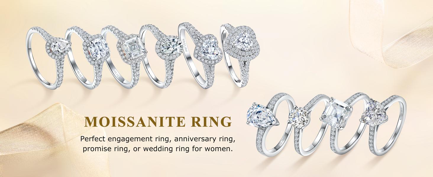 Moissanite engagement ring, D color clarity, 1.2-1.7 carats, 925 sterling silver plated with 18K platinum, cushion/heart/oval/princess cut women's engagement ring is an excellent gift