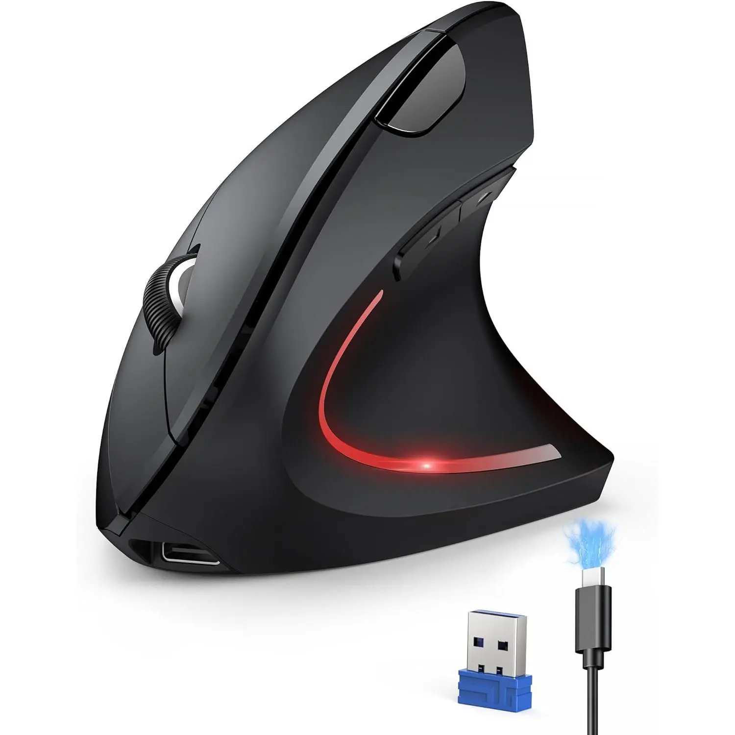 Rechargeable Wireless Ergonomic Mouse,2.4GHz USB Vertical Mouse with Silent Click,4800 DPI Mouse with 6 Adjustable DPI,6-Button Computer Mouse for Laptop,PC, MacBook (No Batteries Needed)