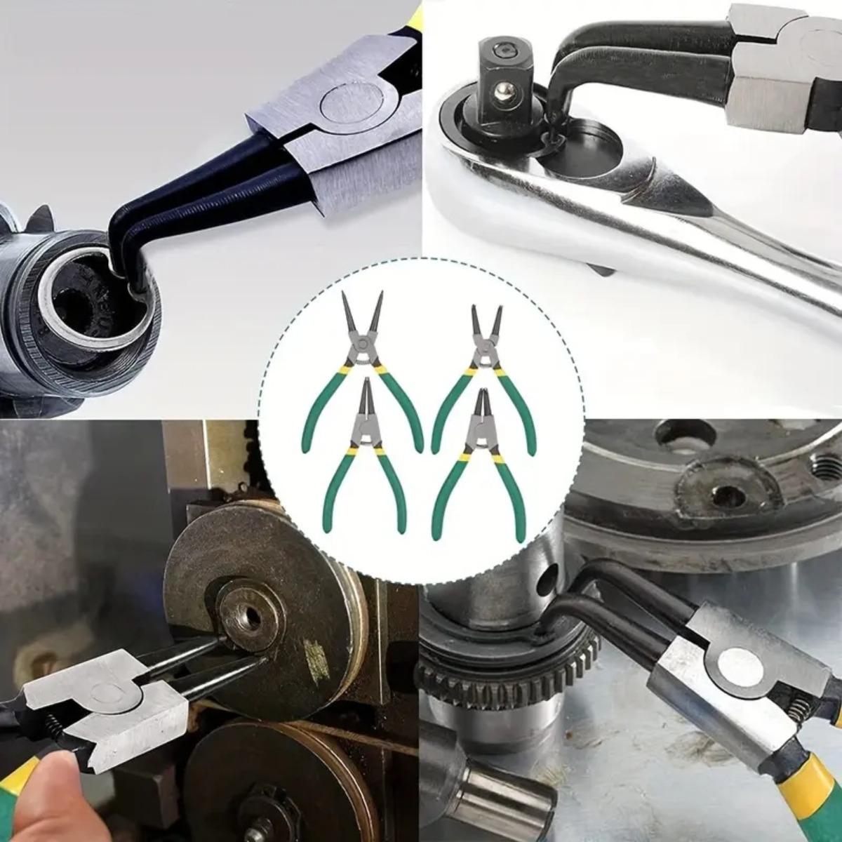 Portable 4Pc Pliers Set Internal & External Bending & Straight Heavy-Duty Disassembly Tool with Storage Box Metal Construction Retaining Ring Circlip Snap Hardware Hand Tools Kit Removal Ratchet car