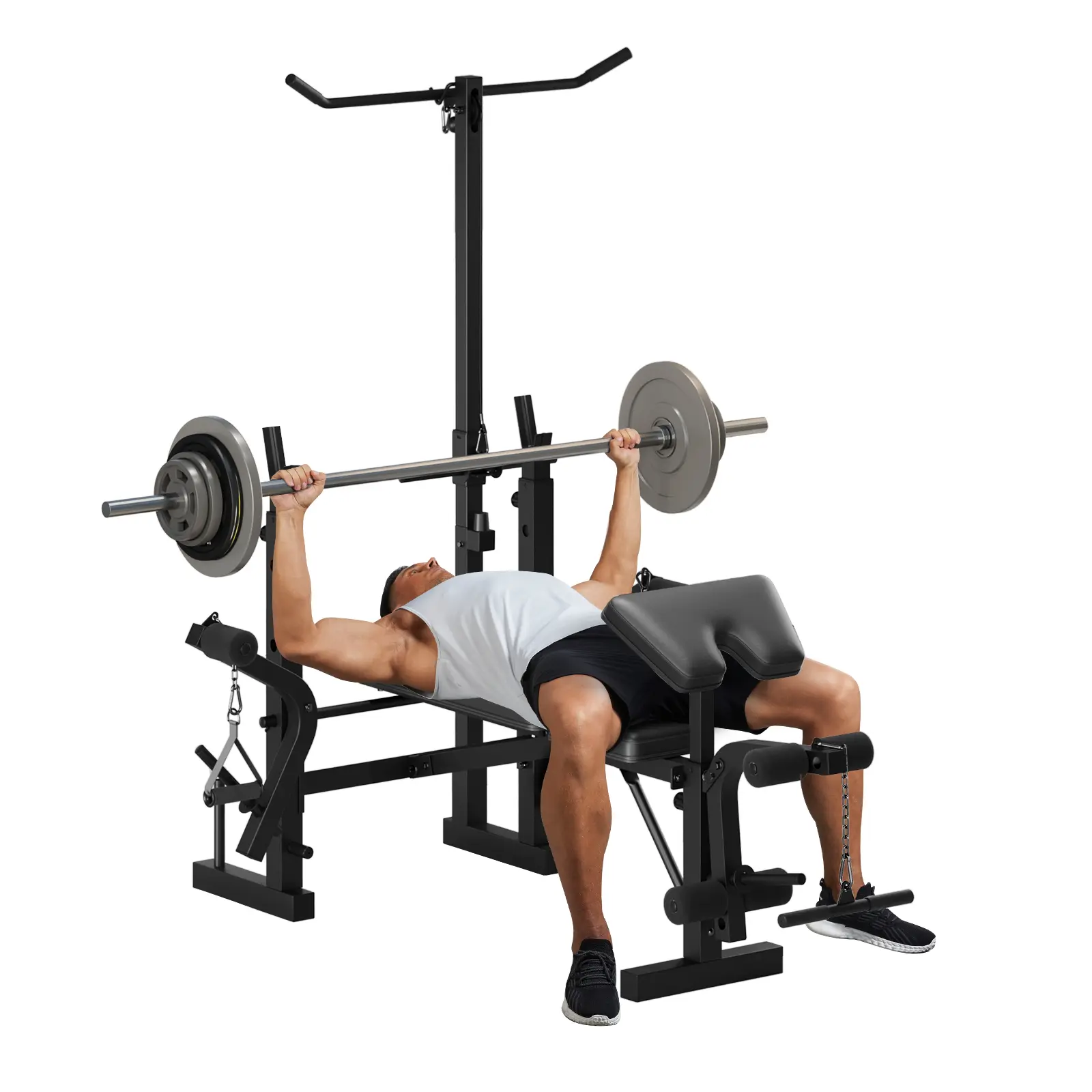 Heavy Duty Adjustable Weight Bench Press Set for Home Gym – Includes Squat Rack, Leg Extension, Preacher Curly Pad & Butterfly Arm – Collapsible, Multi-Function, 900lb Capacity – Black