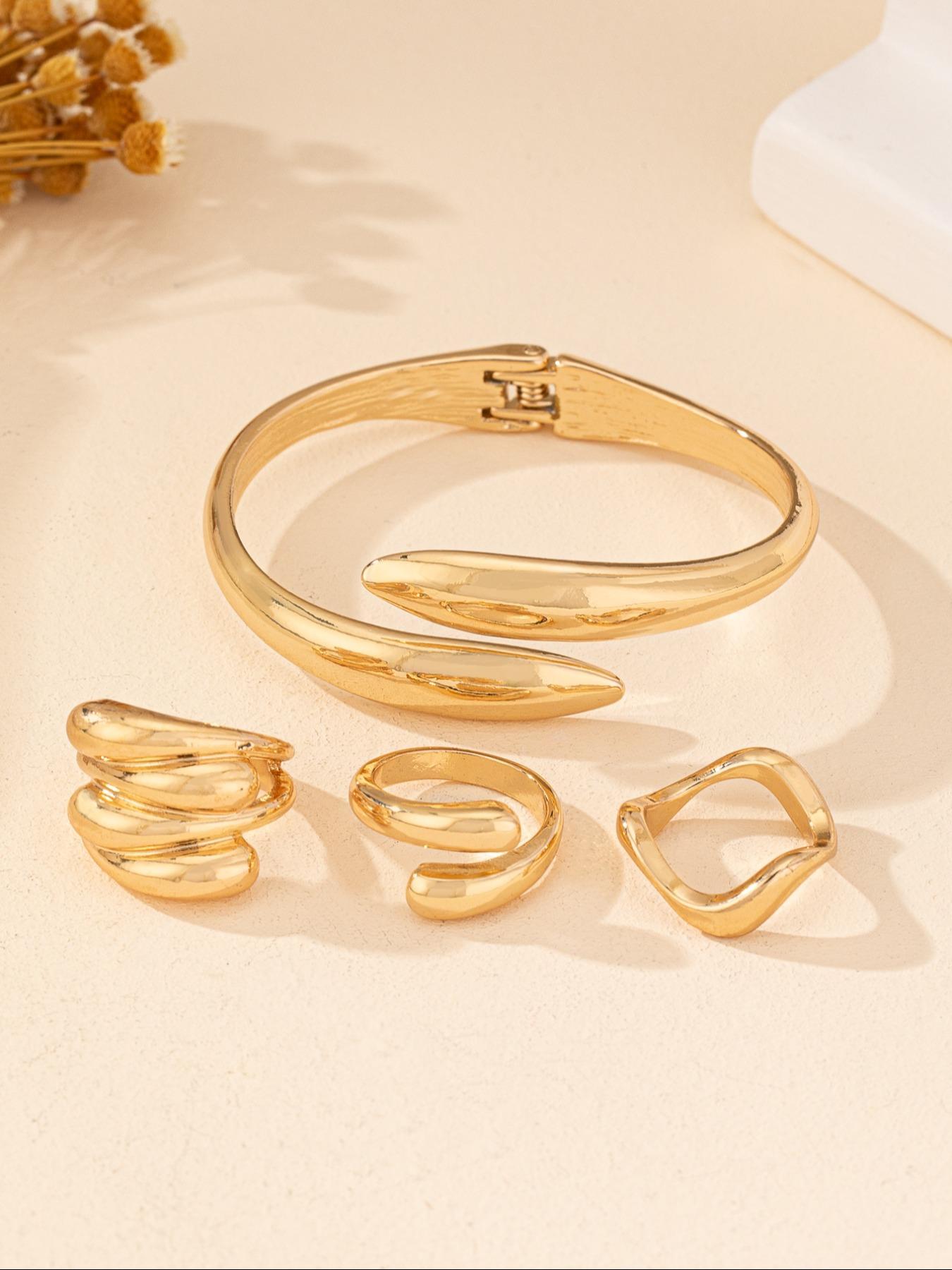 Fashionable Boho Style Cuff Bangle & Cuff Rings, New Trend Elegant Hand Jewelry Set, Trendy & Exquisite Hand Jewelry for Women, Teardrop Jewelry Set