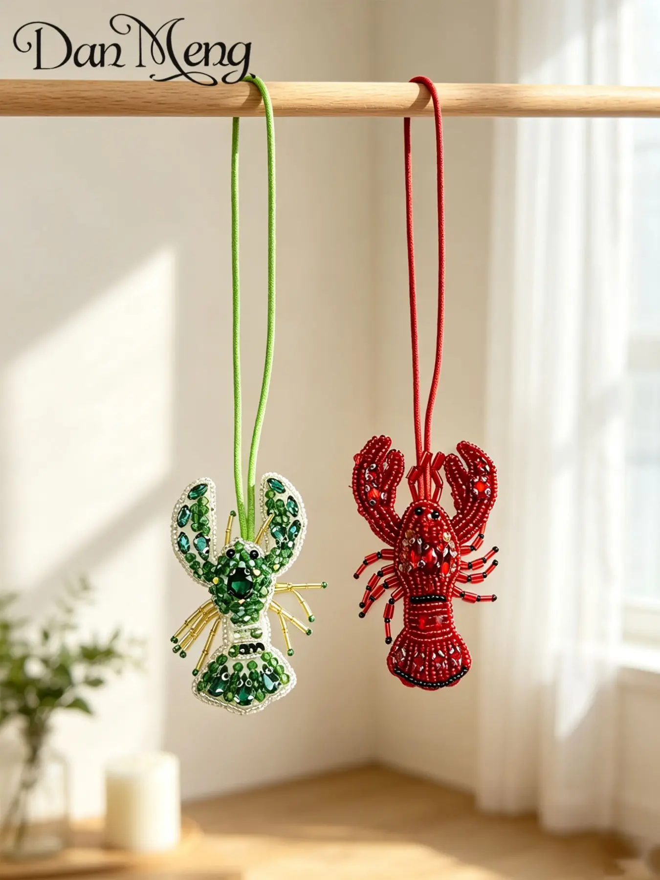 Vintage Beaded Lobster Keychain For Bags, Block Handmade Bead Embroidery Bag Charm, Creative Backpack Pendant, Fun Small Gift, Keychain Charms