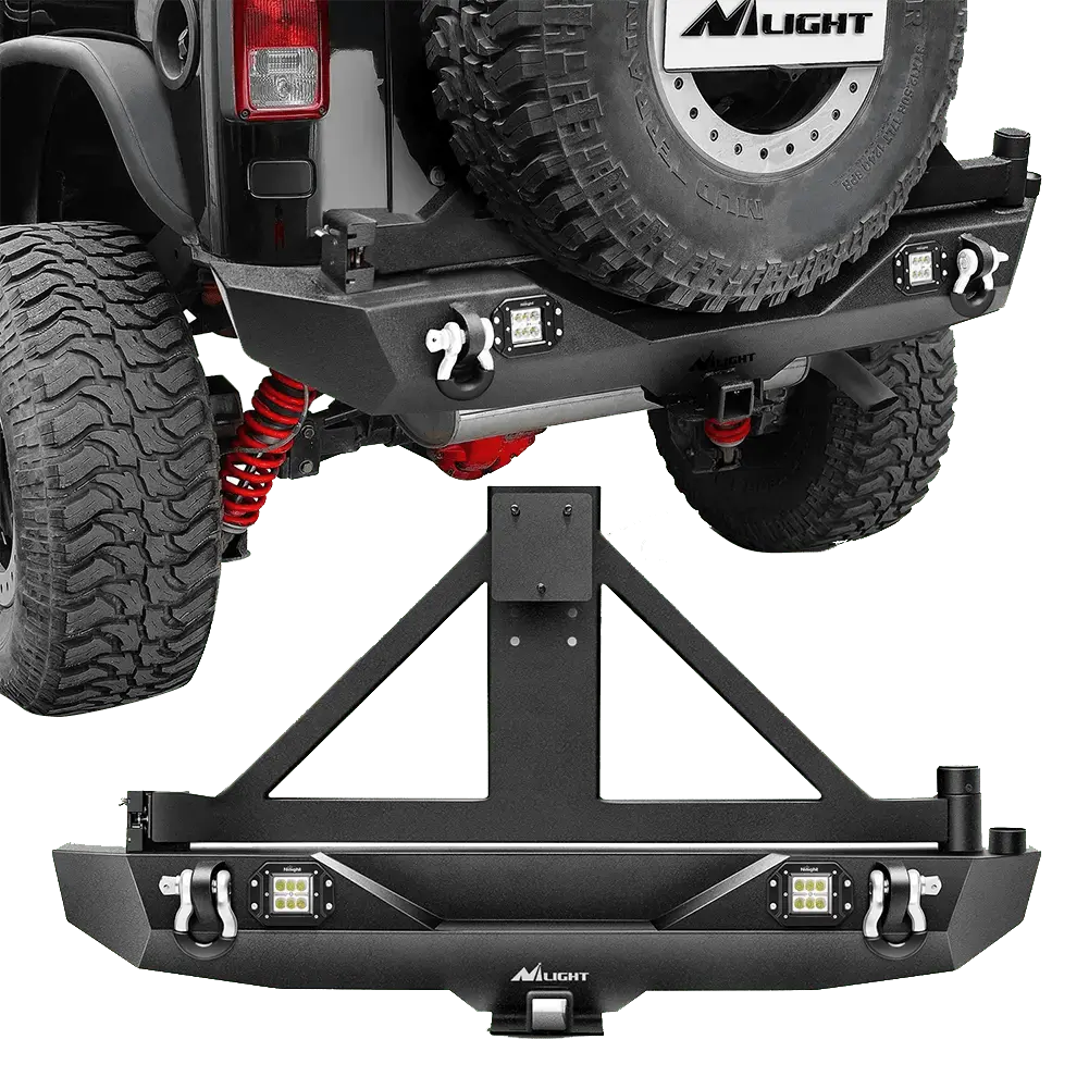 Nilight Heavy Duty Adjustable Metal Rear Bumper Spare Tire Rack Hitch Receiver with 2Pcs LED Light Pods, Bolt-On Installation, Corrosion Resistance Finish for 2007-2018 Jeep Wrangler JK & JK Unlimited