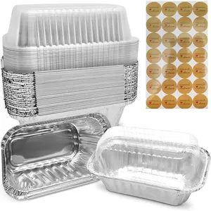 Mini Loaf Pans with Lids 50 Pack Small Aluminum Pans with Lids 6x3.5x2 complete with Baked with Love Stickers for Baking Bread, Fruit Cake, Banana Bread, Meatloaf and Baked Goods