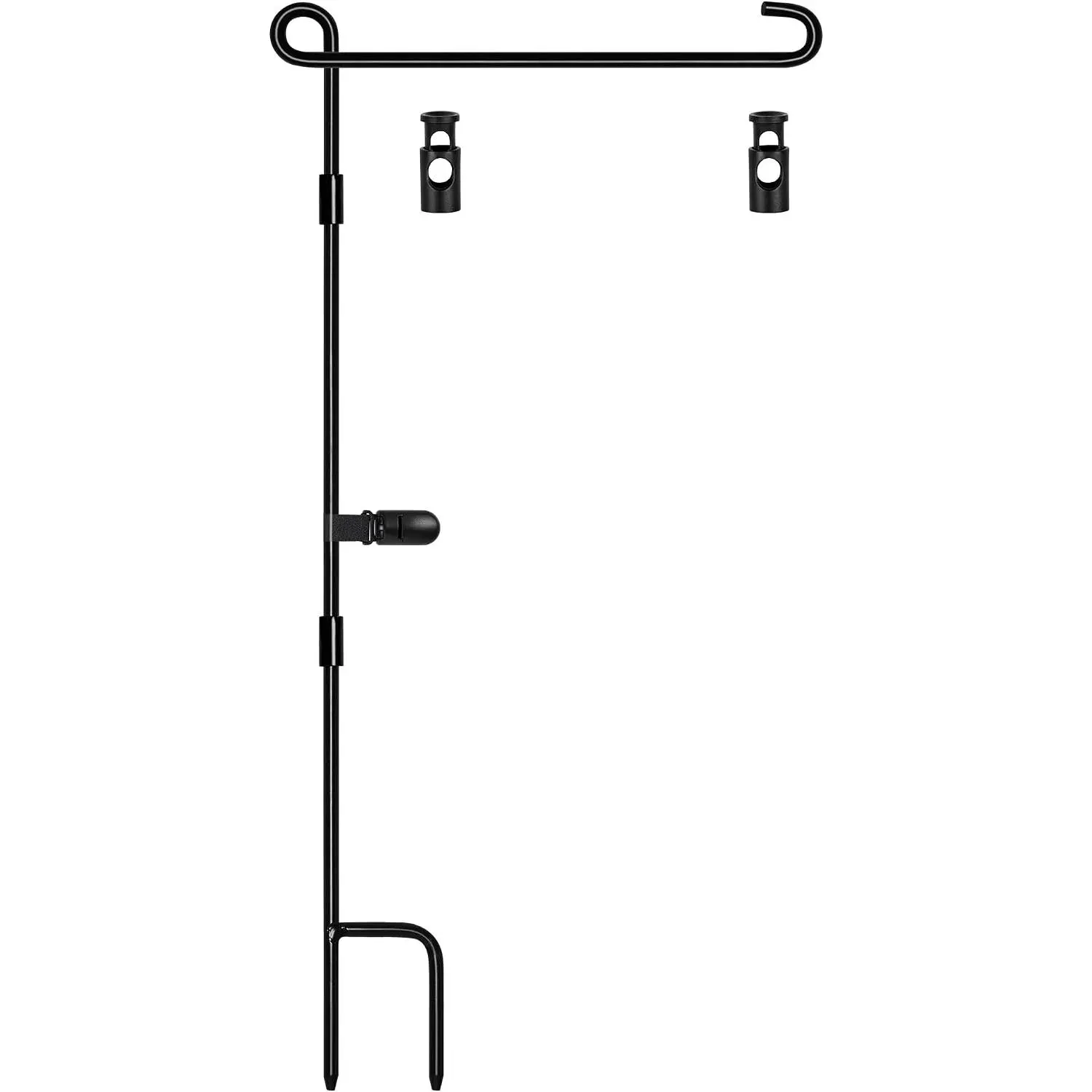 Garden Flag Stand,12x18 Garden Flag Holder for Lawn Yard, Yard Sign Stakes Hanger with Clip and Two Stoppers,Metal Mini Banner Flagpole for Outside Christmas Memorial Labor Decorations