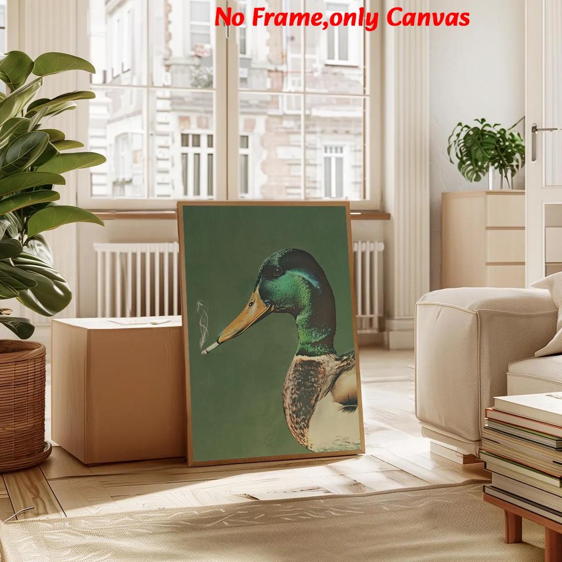 Unframed Wall Art, Vintage Poster, Modern Art Design Mallard Duck Smoking Print, Whimsical Animal Canvas Painting, Bedroom Decor, Living Room Decor Aesthetic, Room Decor, Modern Home Decor, Housewarming Gift