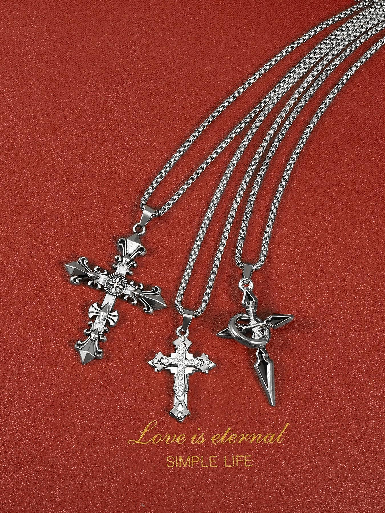 Street Style Cross Pendant Necklace, Stainless Steel Jewelry for Party, Daily Clothing Decor, Trendy All-match & Exquisite Jewelry for Birthday Gift, Cross Necklaces