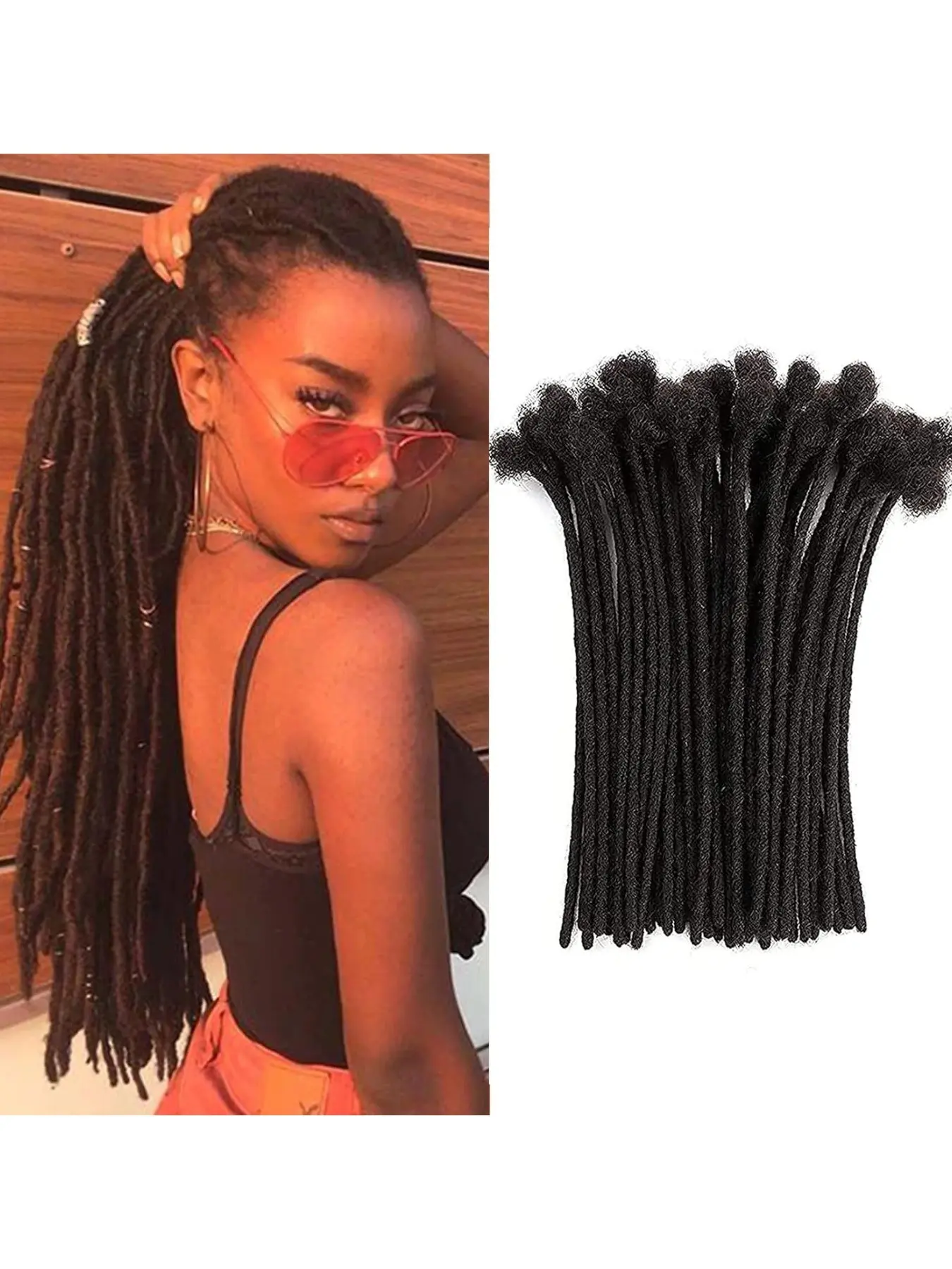 Full Head Human Hair Loc Extensions Interlocked Locs Dreadlocks Handmade 0.6cm Width 4-16 Inch Natural Loc Hair Extensions for Men Women Easy Install
