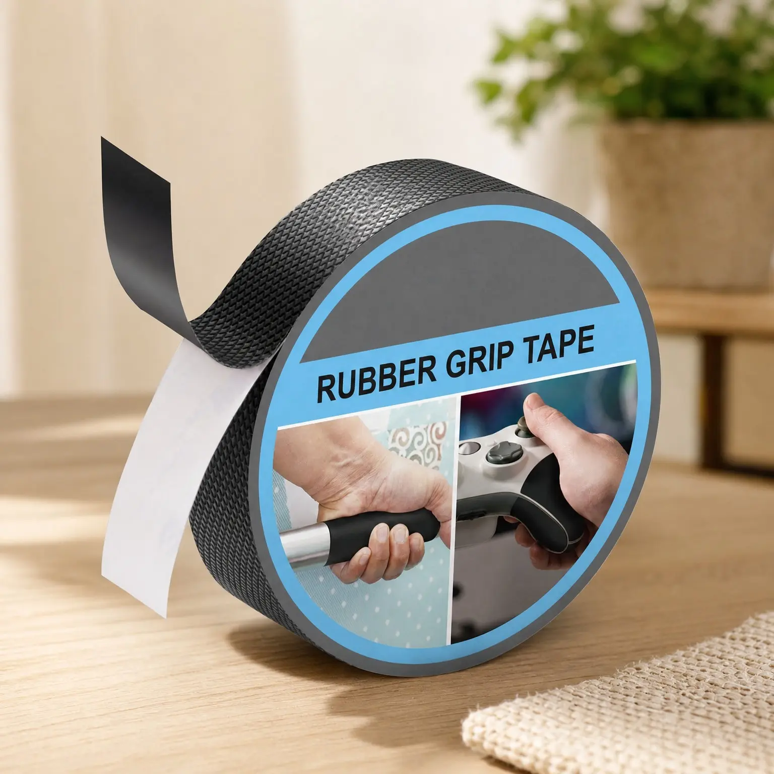 Rubber Grip Tape, Ultra-Thin Strong Adhesive Anti-Slip Waterproof Heat Resistant Wear-Resistant Cushion Pad, Making Handles or Contact Surfaces Safer with Grip and Comfort (Black, 1In x 10Ft)Gift