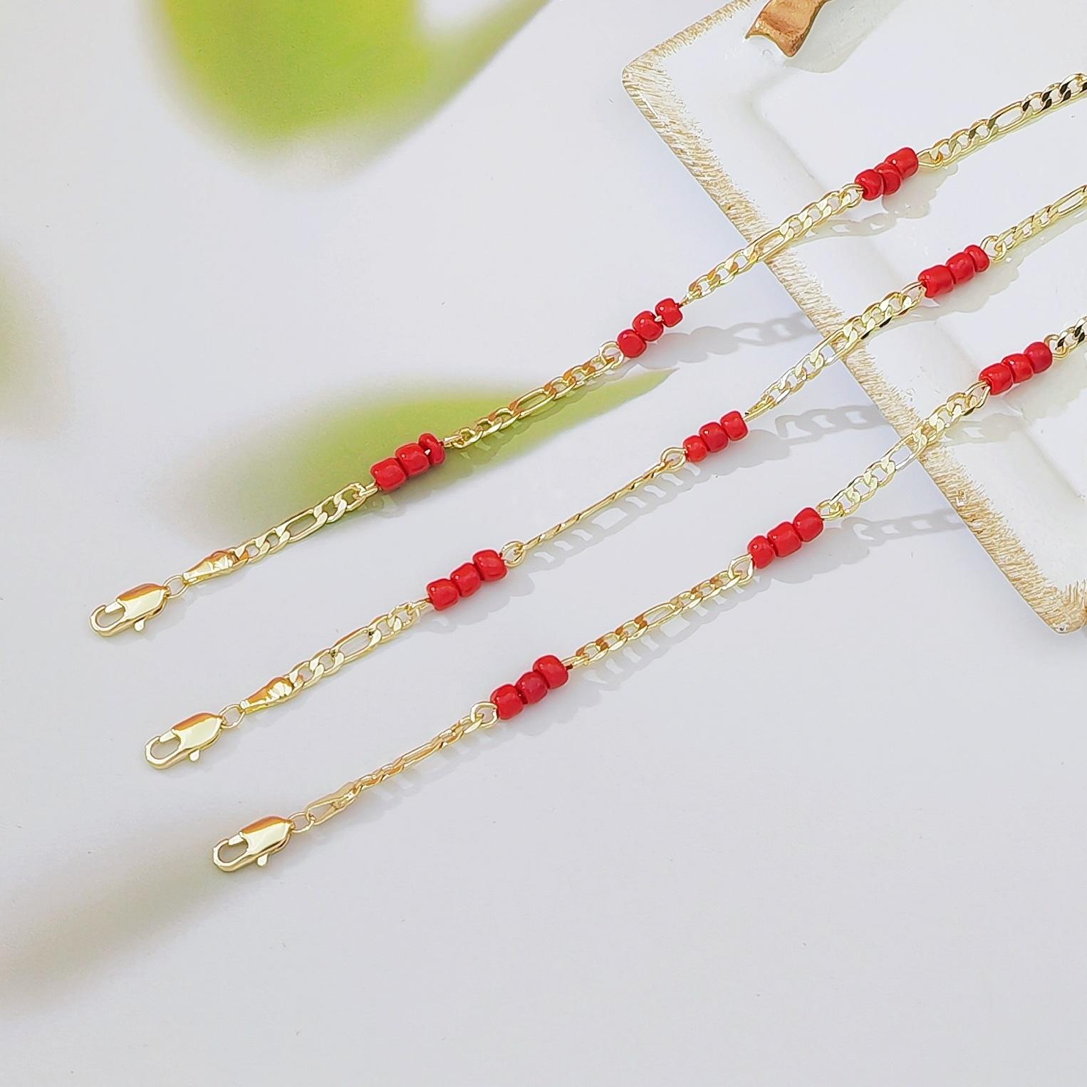 Trending Red Agate Beaded Chain Bracelet, Mixed Design Fashion Jewelry for Women, 18K Gold Plated Brass, Elegant Versatile Stackable Bracelet, Perfect for Daily Wear & Casual Outfits