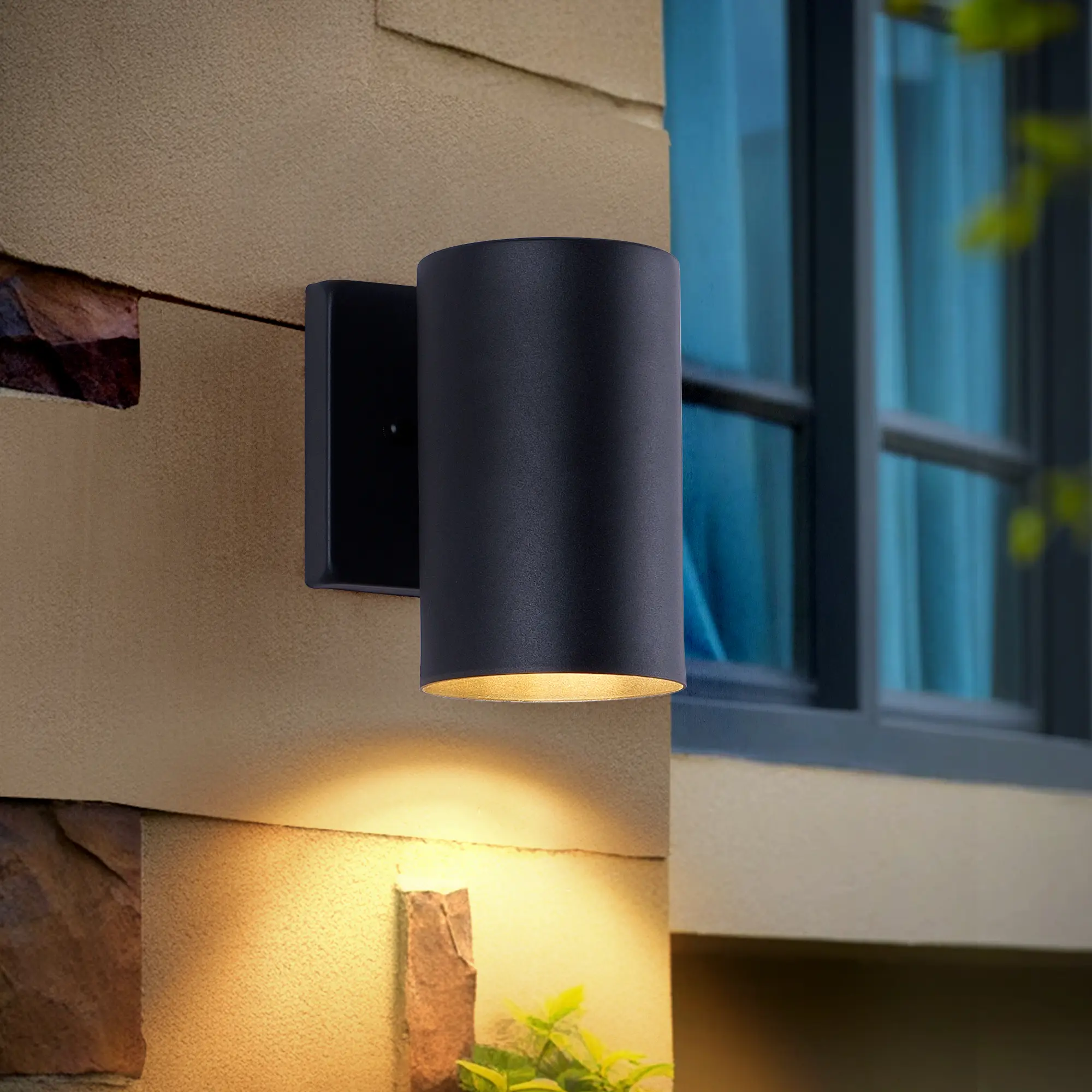 Minimalist Aluminum Modern Outdoor Wall Sconce, Black Outdoor Light Fixture, Cylinder Porch Light for Porch Illumination, Garage, E26 Base, Bulb Not Included